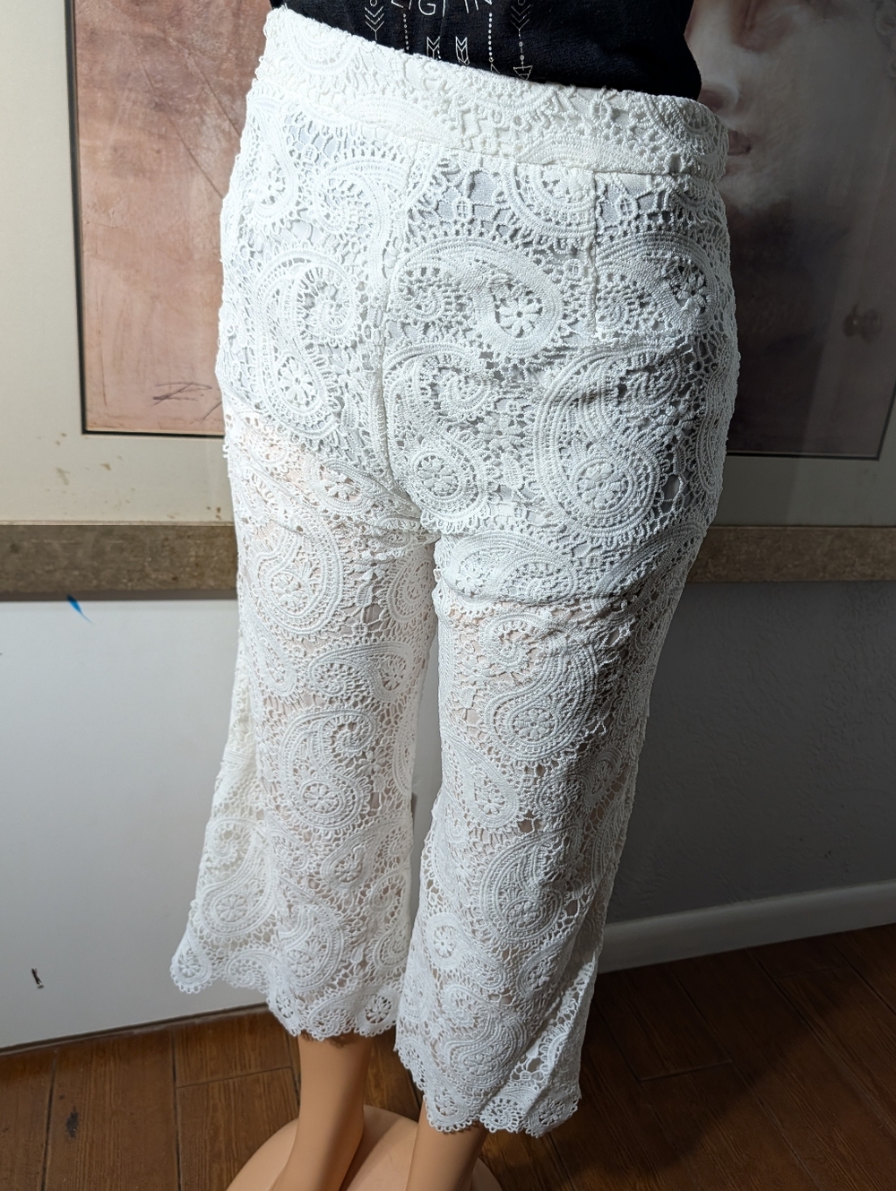 Lucy Paris White Lace Crochet Pants Wide-Leg Pants Size S